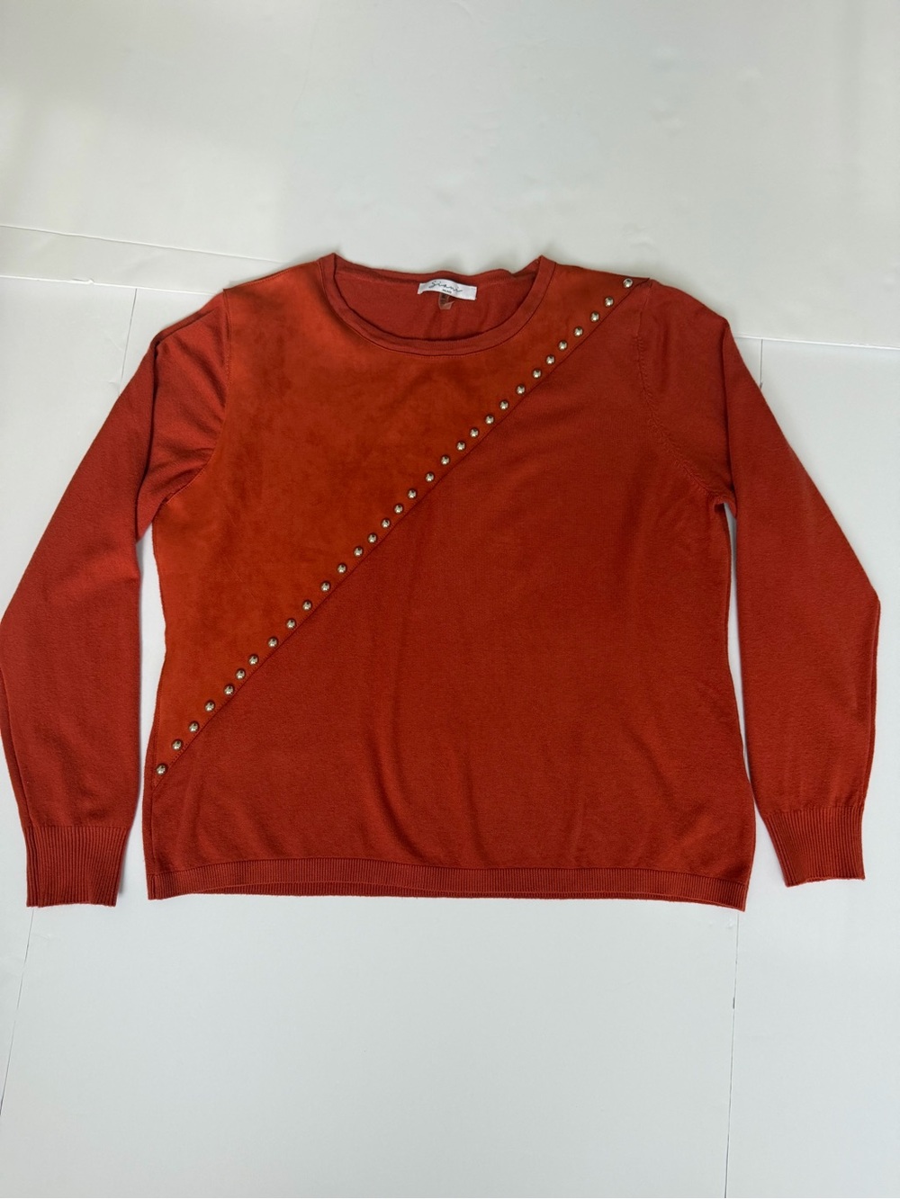 Siani Milano Rust Orange Studded Faux Suede Front Sweater Size XL